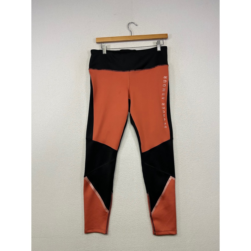 Activewear Under Armour Women Large Orange Black ColdGear Compression Leggings